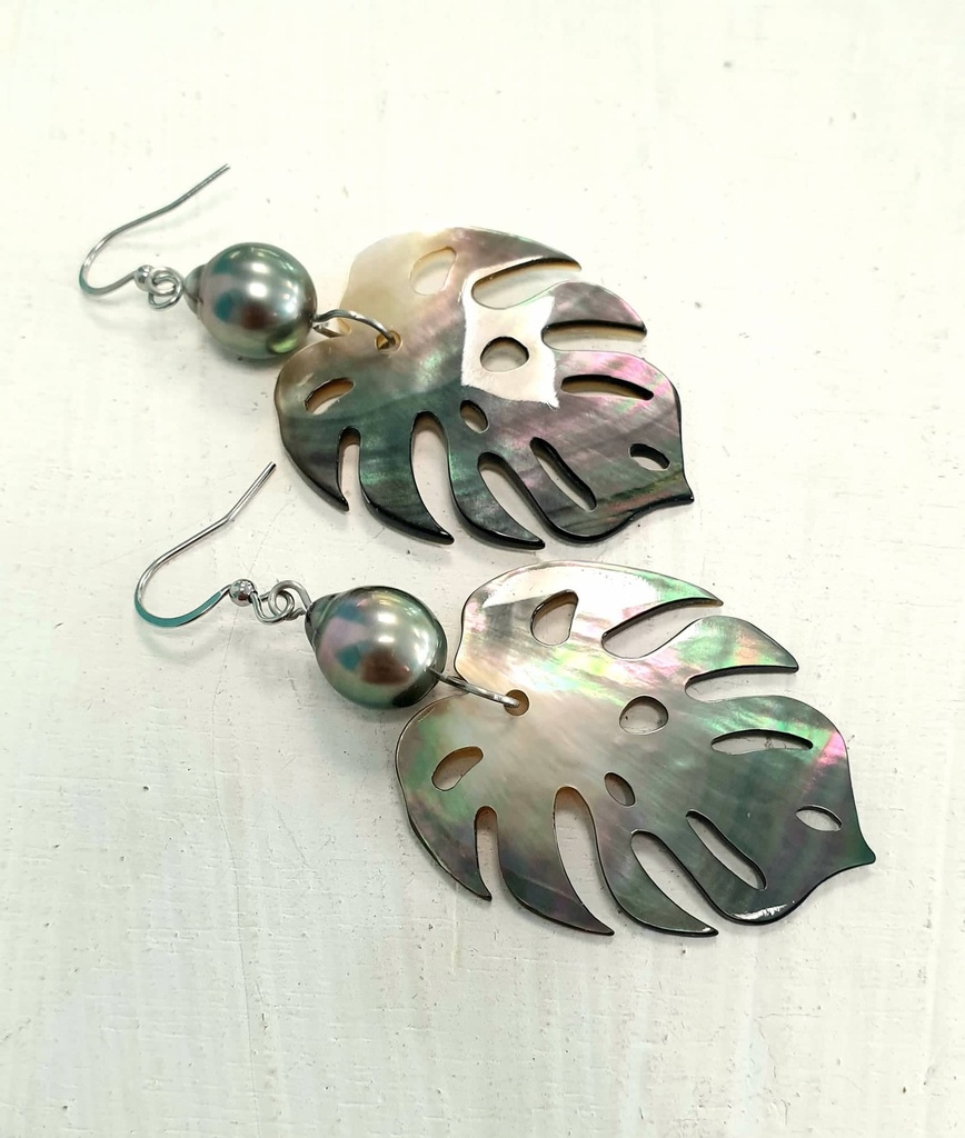 Boucles D'oreilles Clip Vintage Or Blanc Et Perle Nacré - Ancien Bijou 2017, Bon état